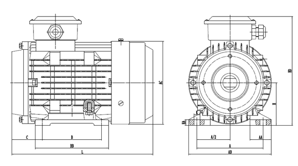 皖南電機-YYVF2汽車電機安裝尺寸圖 皖南電機-YYVF2汽車電機安裝尺寸圖